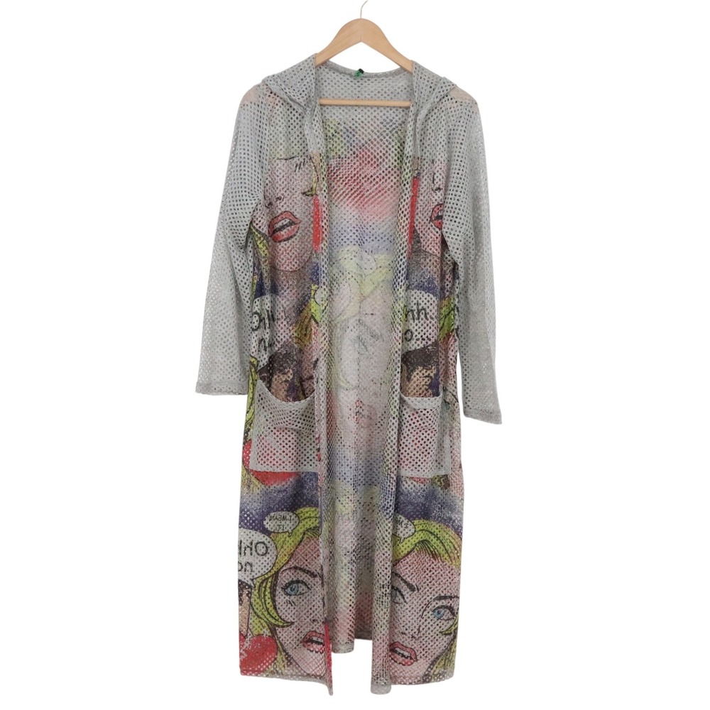 Poliana Plus Cardigan Womens 3X Pop Art Comic Grey Mesh Duster Excellent